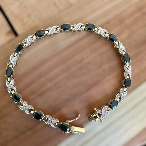 VTG Italian JJT Tennis Bracelet 7 Inch Banded Blue Tourmaline 925 Sterling 11.4g